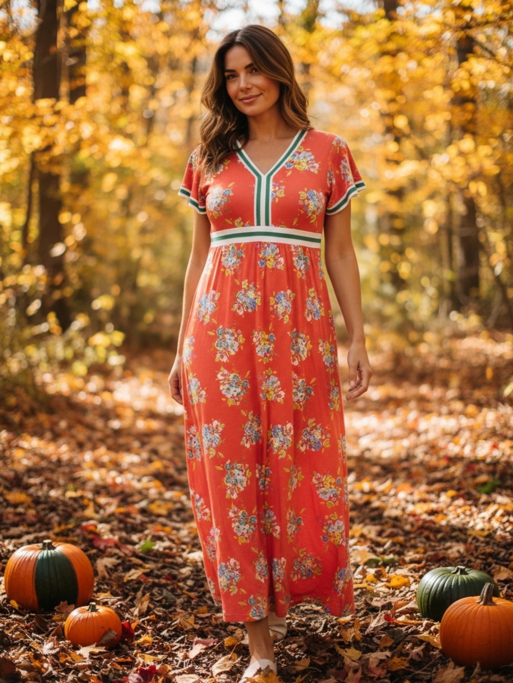 Matilda Jane Let's Go Together At Ease Maxi Dress Orange Floral Pockets Size L